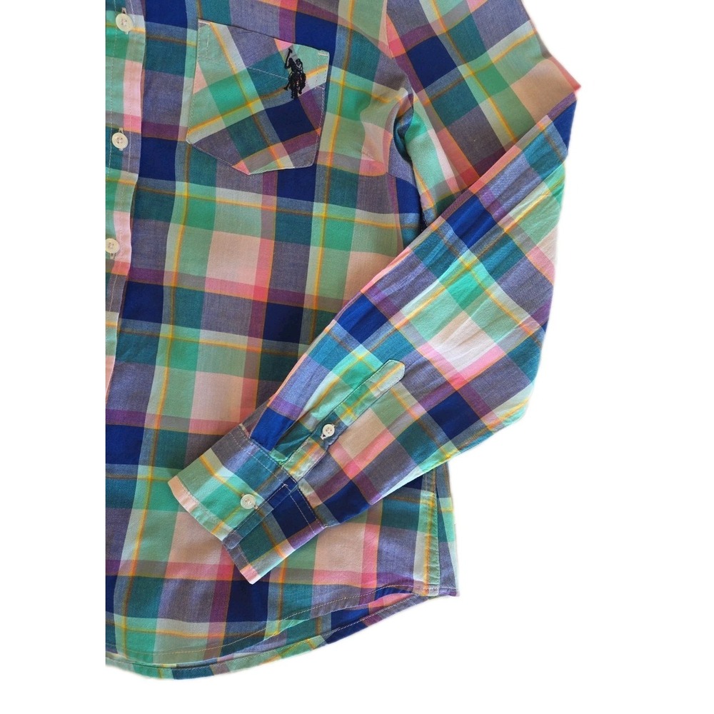 Junior's Large US POLO ASSN Shirt Pastel Plaid 100% Cotton Logo Button Up Summer - Picture 6 of 10